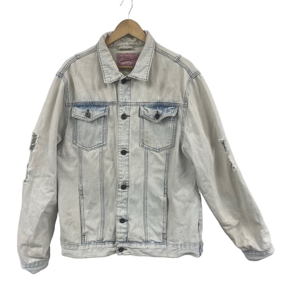 Brooklyn Cloth Denim Jacket Distressed Light Wash Button Front‎ XL trucker - Picture 1 of 16
